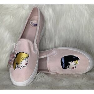 Keds Women 9.5 Betty & Veronica Triple decker Velvet Pink slip on sneaker - New